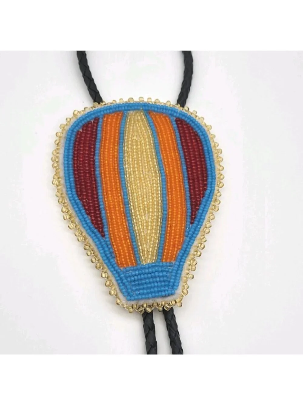 Vintage Native American Bolo Tie Hand Beaded Hot Air Balloon Frazier signed